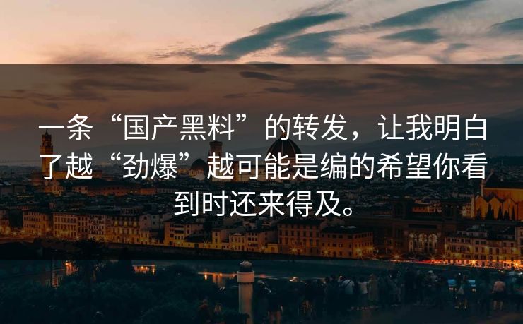 一条“国产黑料”的转发，让我明白了越“劲爆”越可能是编的希望你看到时还来得及。
